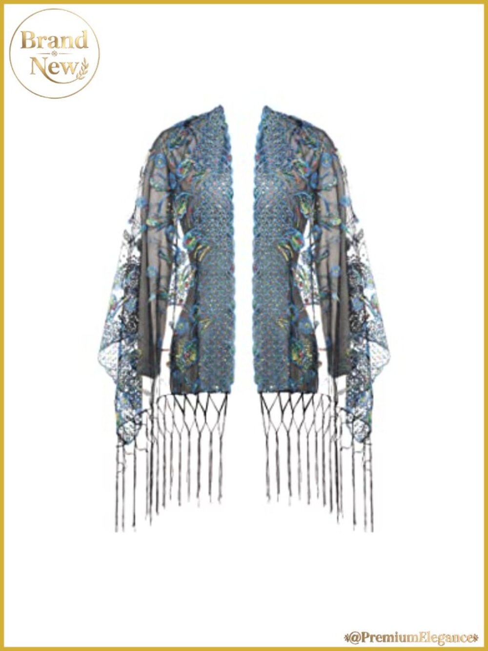 Sequin Fringed Evening Shawl Wrap Peacock Floral Bridal Scarf One Size